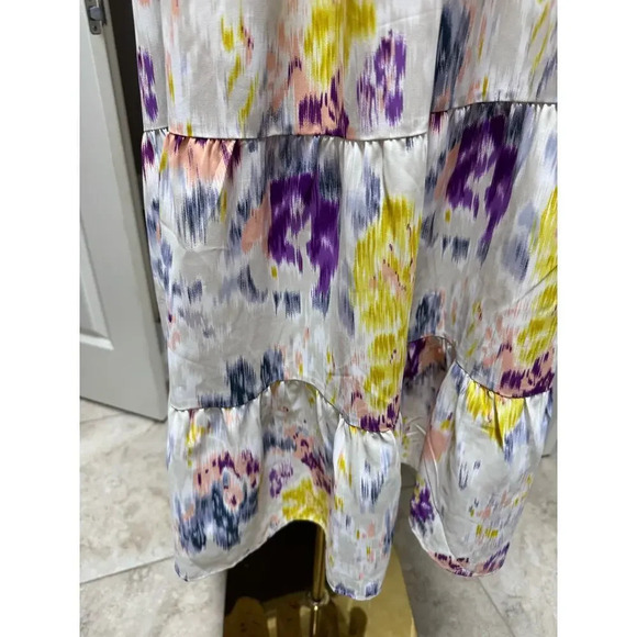 PINCH Polyester Color Splash Tiered Dress Stand Collar Flutter Sleeve Medium - Picture 8 of 10